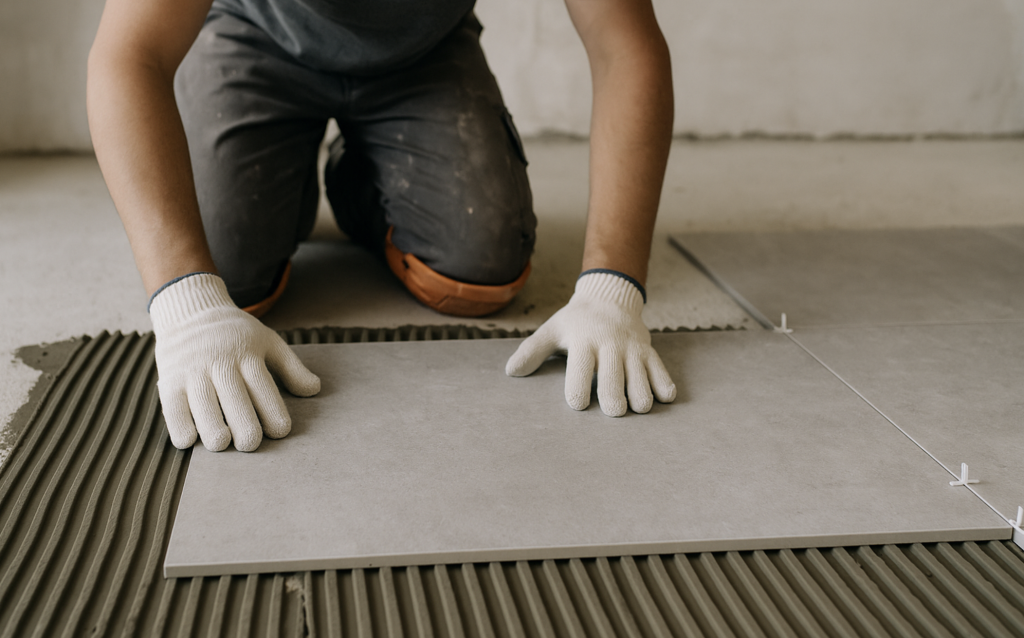 Dalais-Carreleur qui pose du carrelage