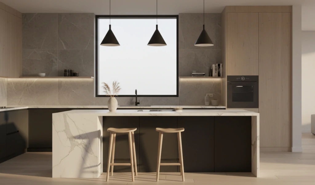 Exemple de rendu 3D photoréaliste fourni par TooPlans pour visualiser une nouvelle cuisine.