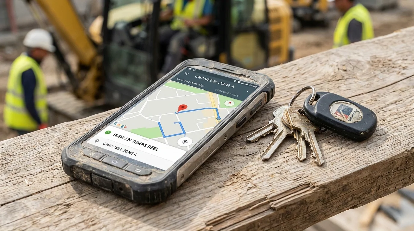 IMG_1-trackr-fr-tech-application-chantier Smartphone affichant une application de traçage GPS sur un chantier de construction