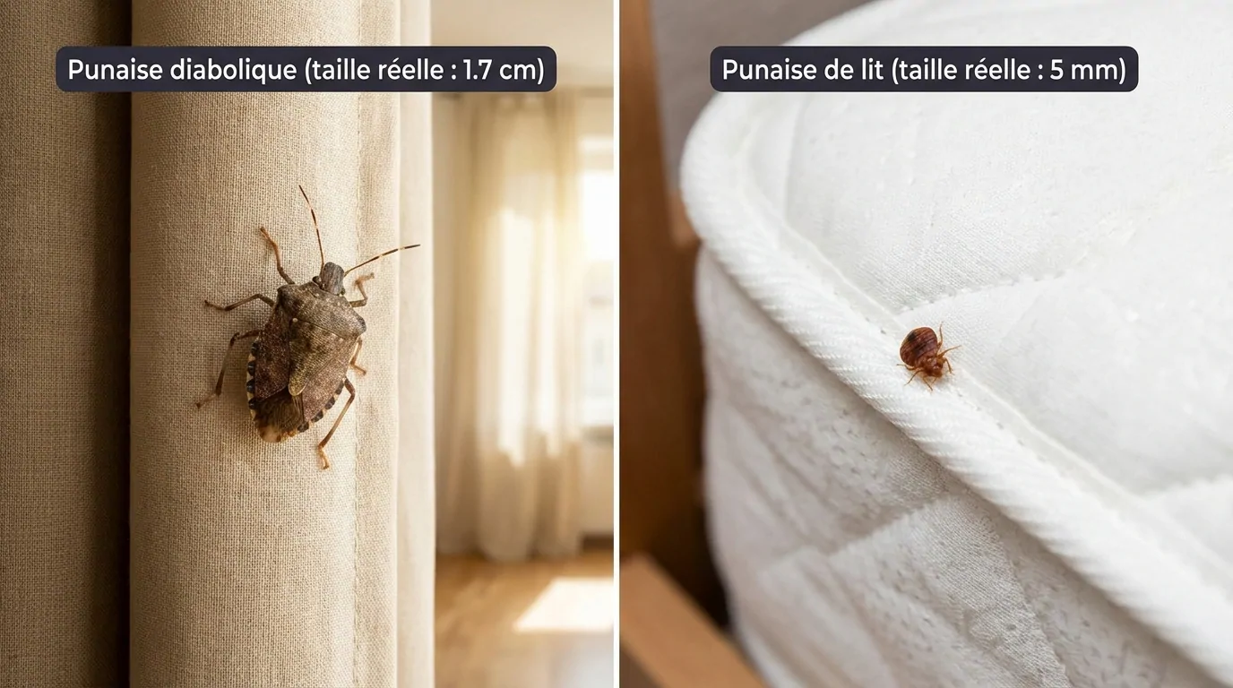 Comparaison visuelle entre punaise marron et punaise de lit