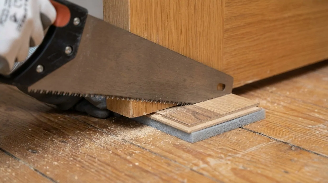 Découpe bas de porte pour passage parquet flottant