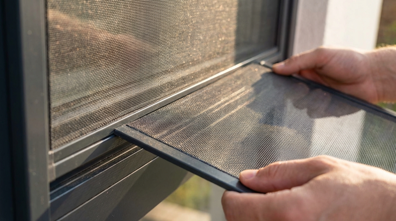 Installation d'une moustiquaire sur une fenêtre pour empêcher les mouches d'entrer