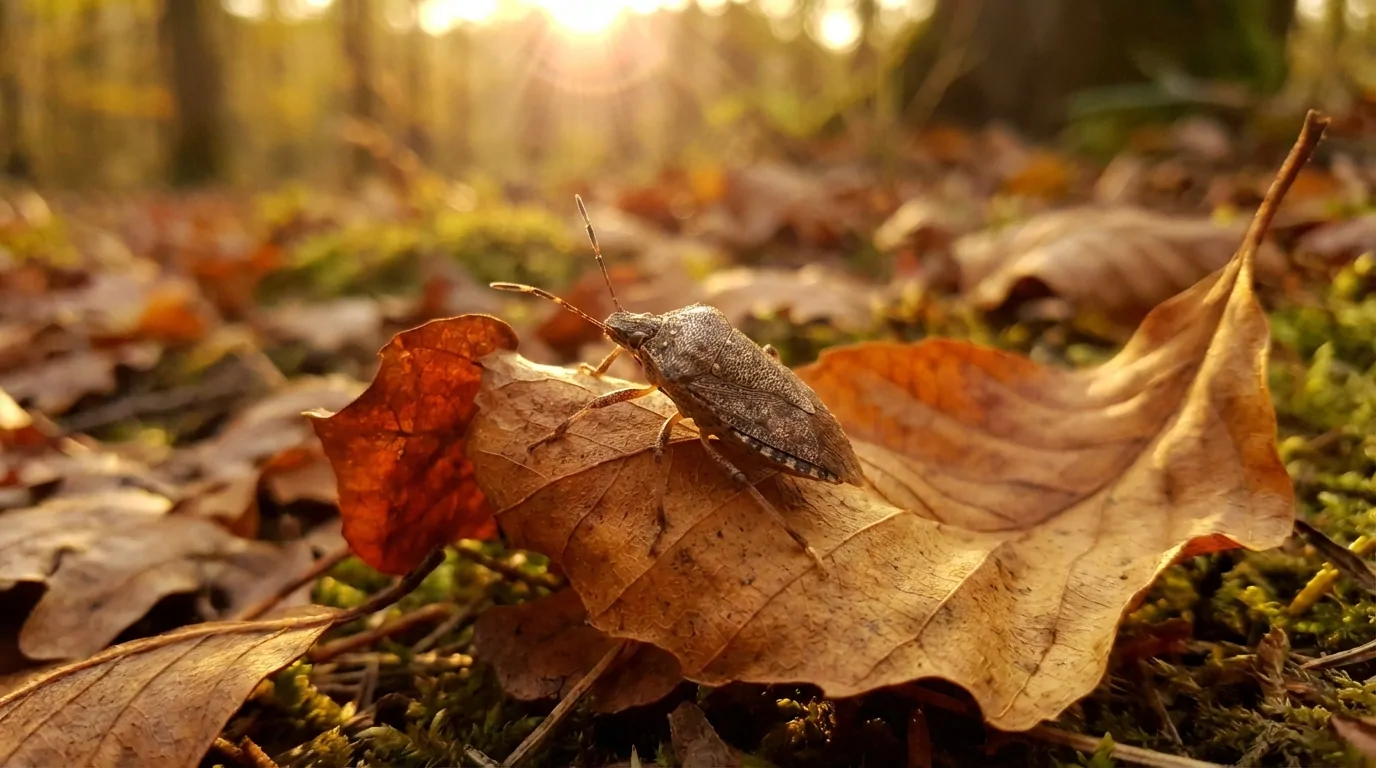 Punaise marron sur une feuille morte symbole automne