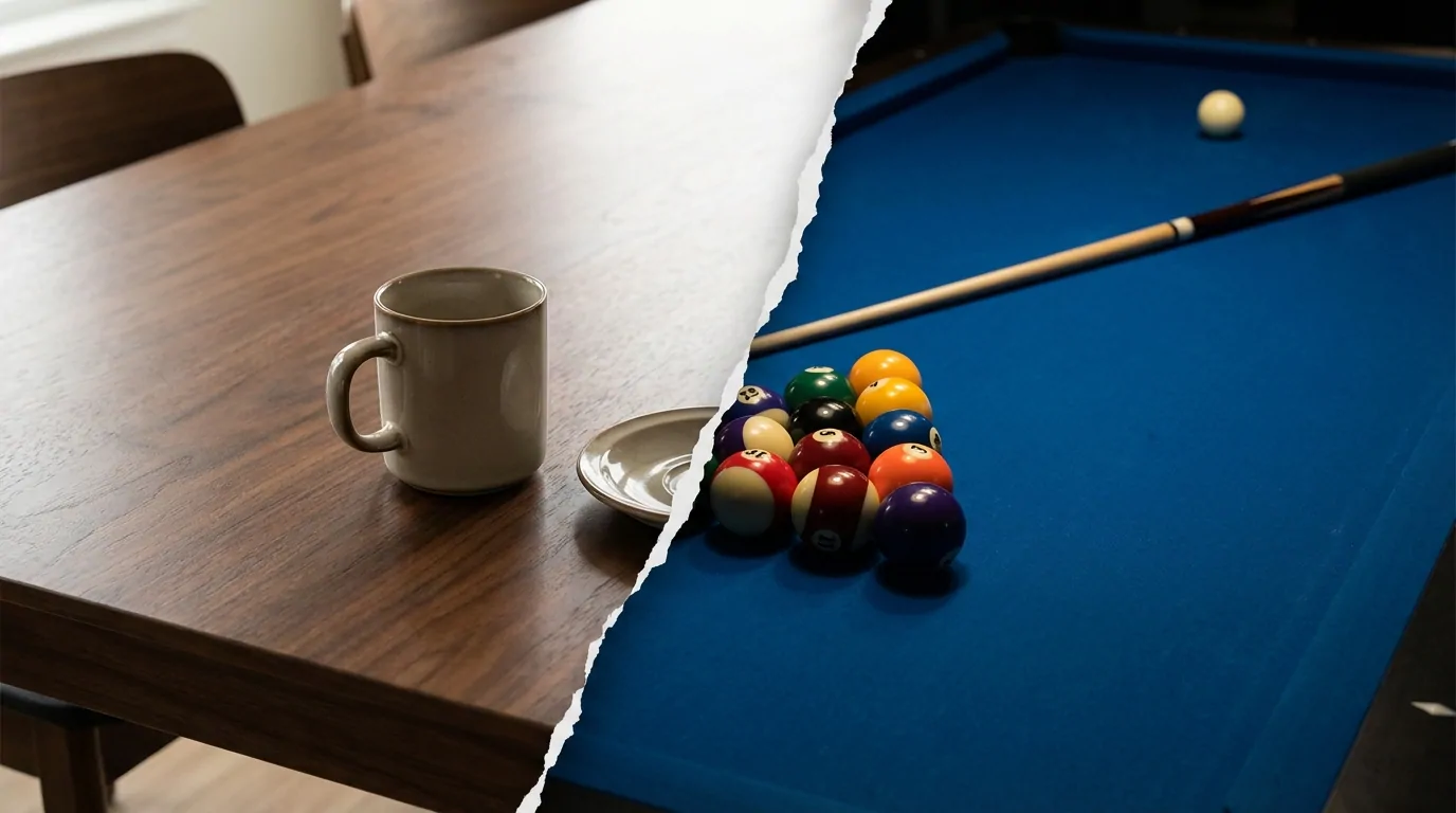 Comparaison visuelle entre le mode table à manger et le mode billard de jeu