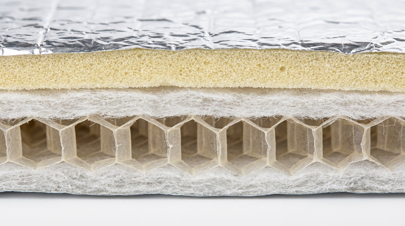 Coupe transversale isolant mince multicouche structure alvéolaire