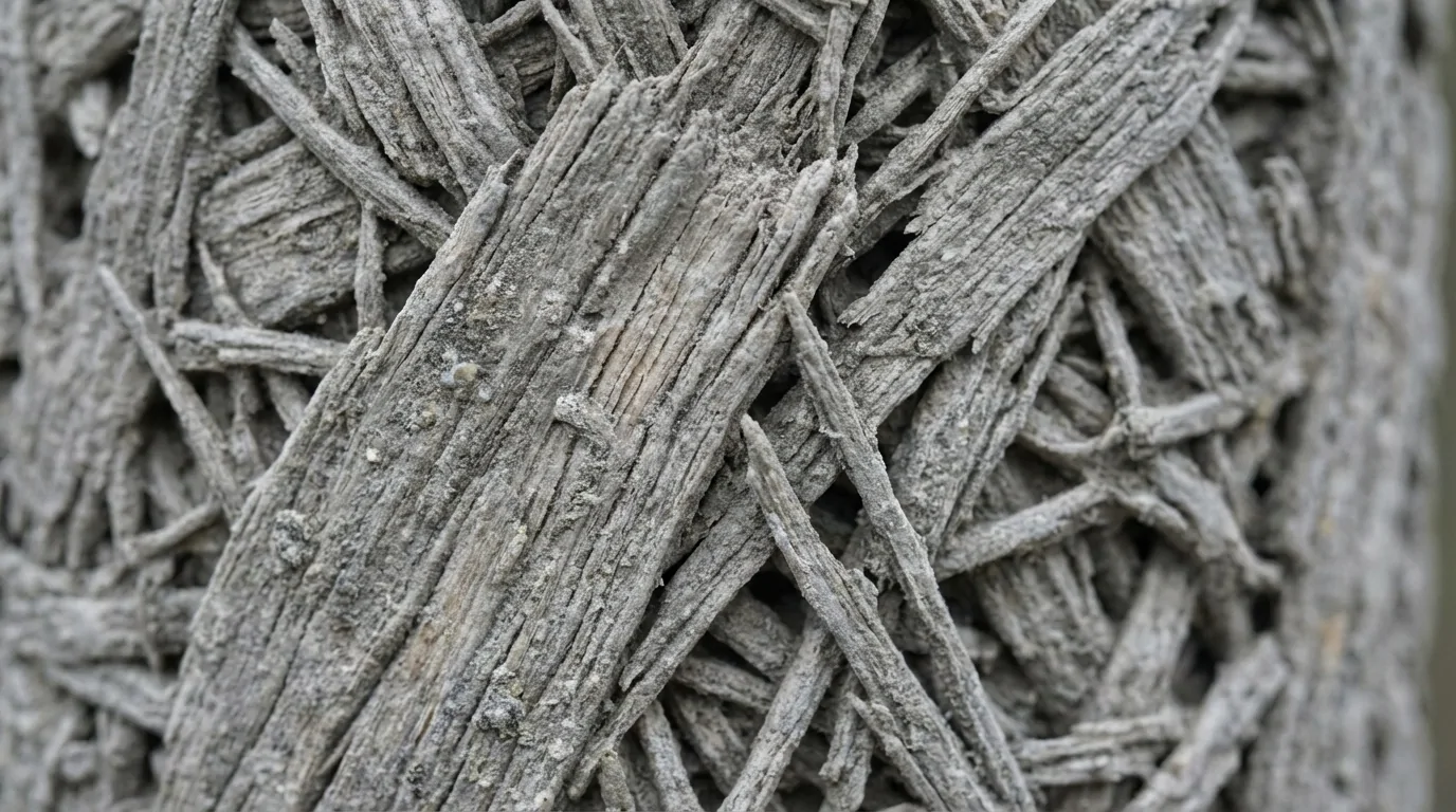 Détail macro des fibres de bois minéralisées par le ciment
