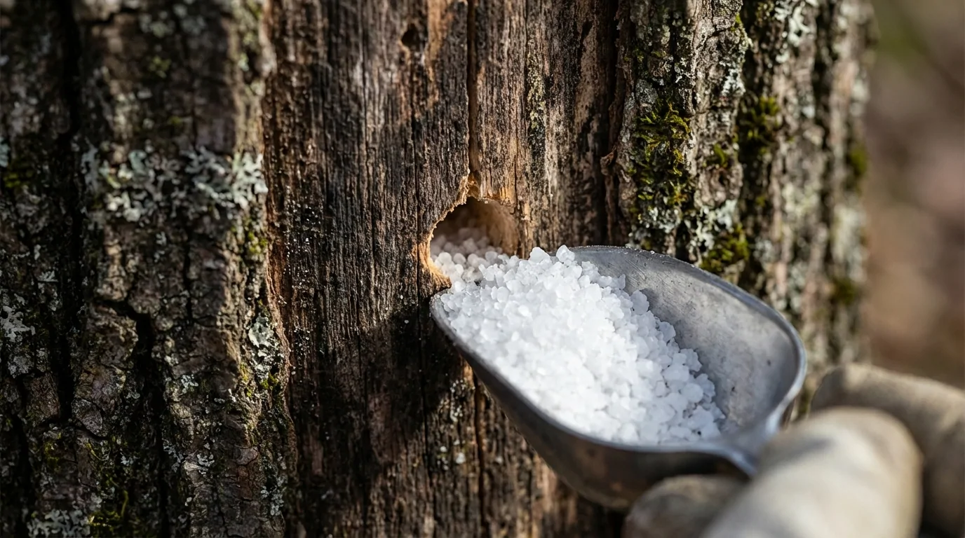 Application de gros sel dans un tronc d'arbre pour le dévitaliser