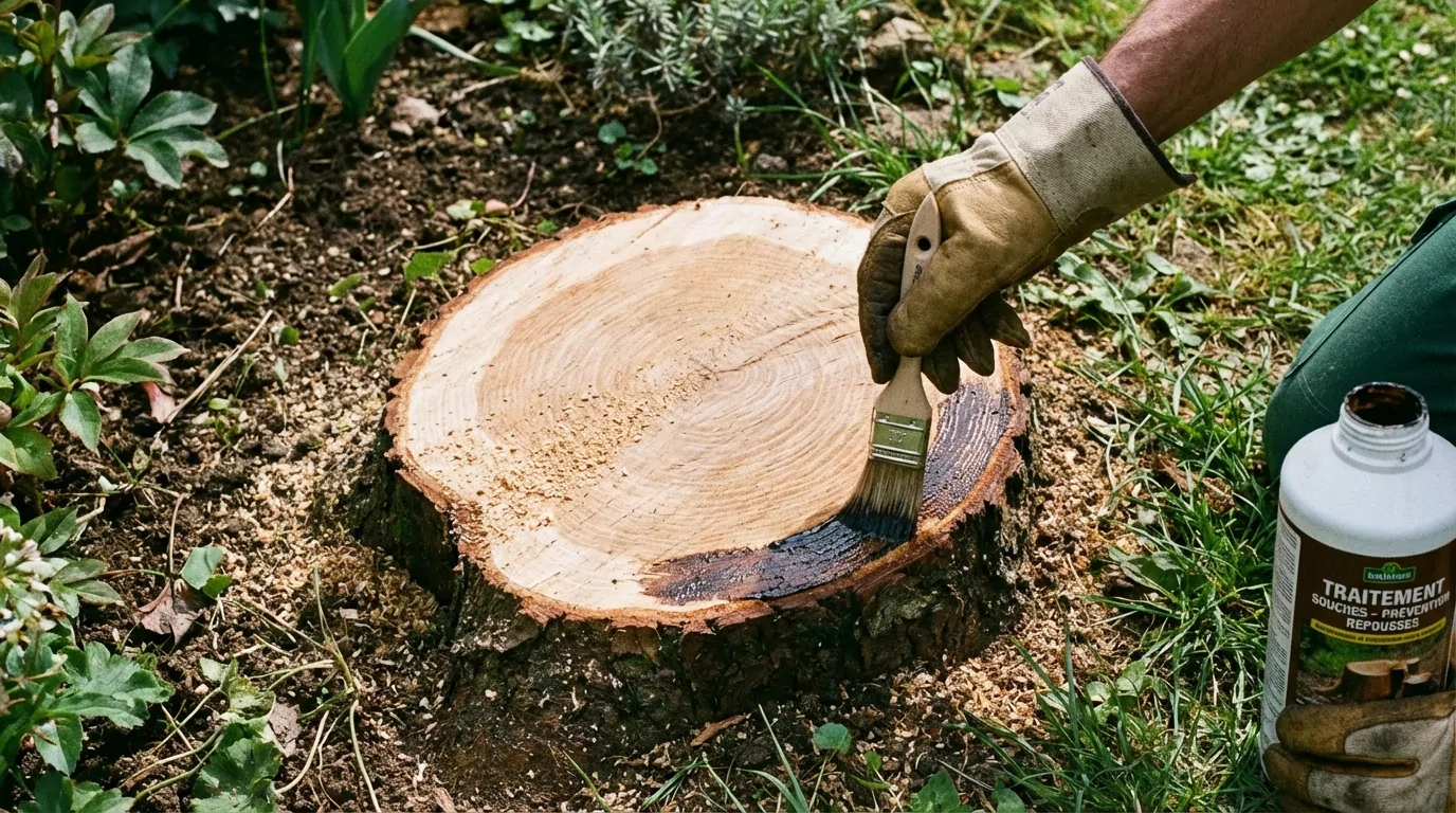 Traitement de la souche d'arbre coupée pour éviter les rejets