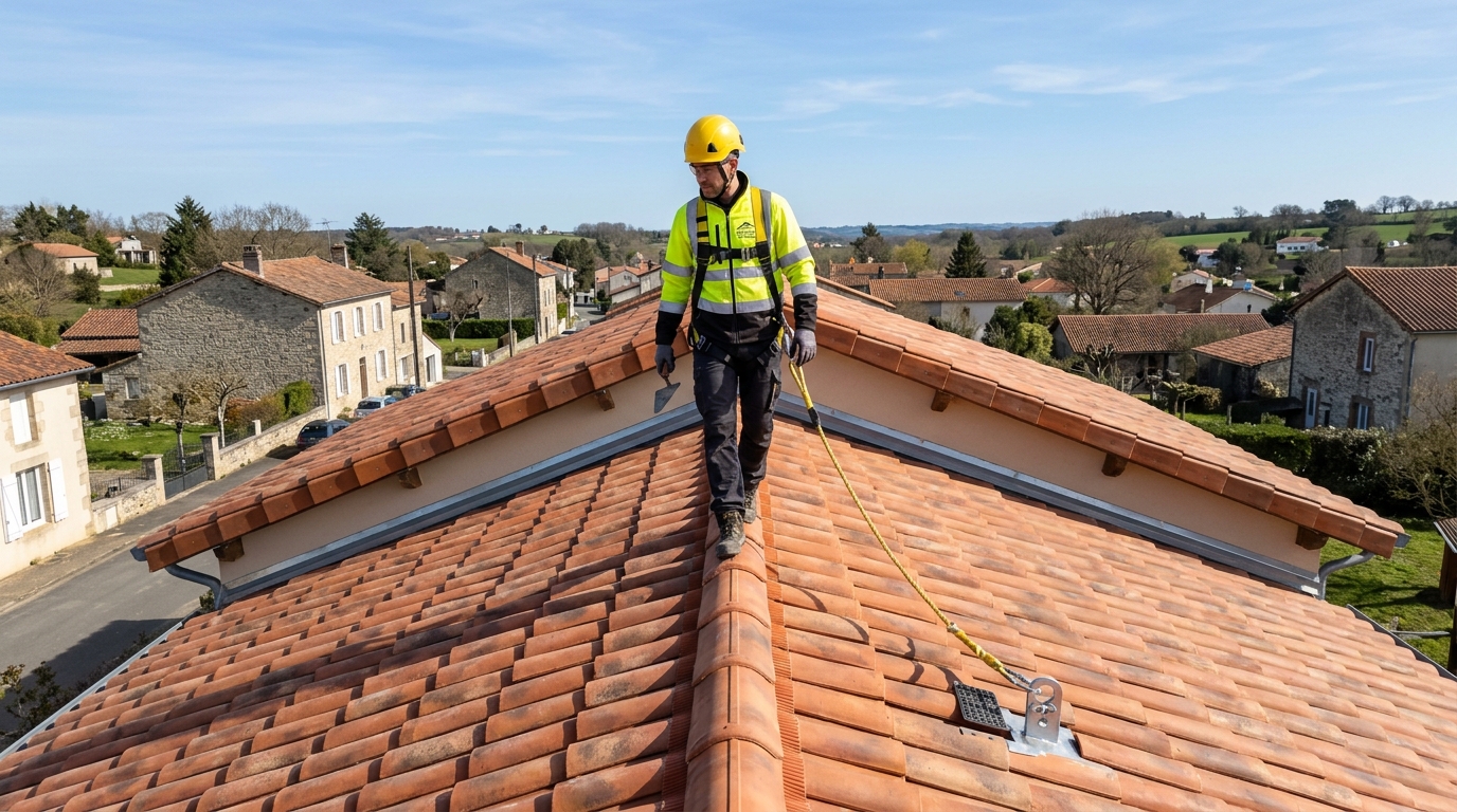 IMG_1-couvreur-professionnel-securite-toit-tuiles Couvreur professionnel marchant en sécurité sur un toit en tuiles