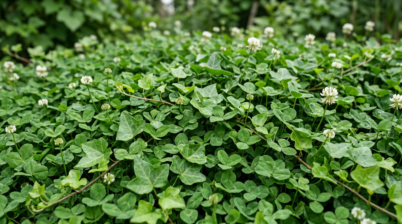 Couvert végétal dense de trèfle empêchant la pousse des ronces