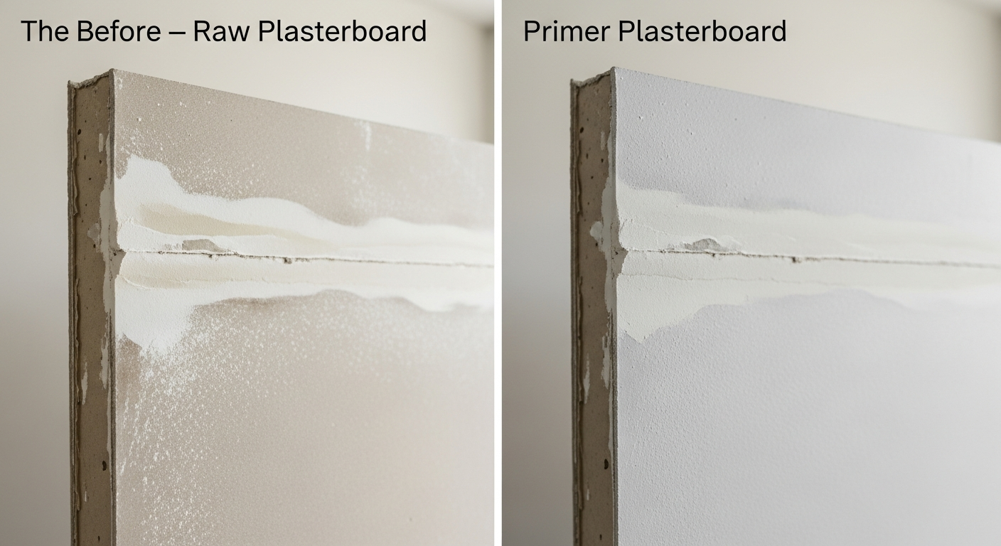 Mur placo neuf avant et après application sous-couche peinture
