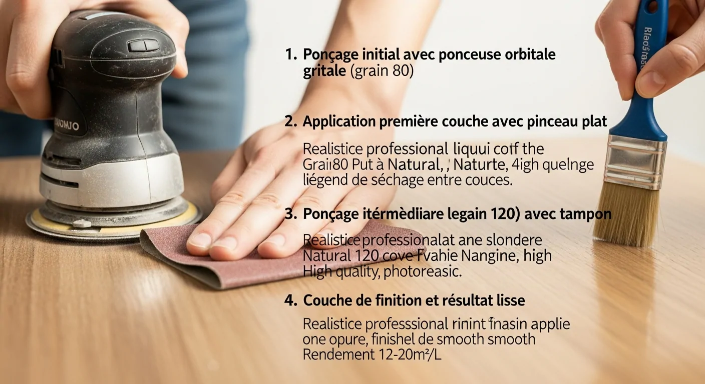 Schéma étapes application vernis bois ponçage couches finition