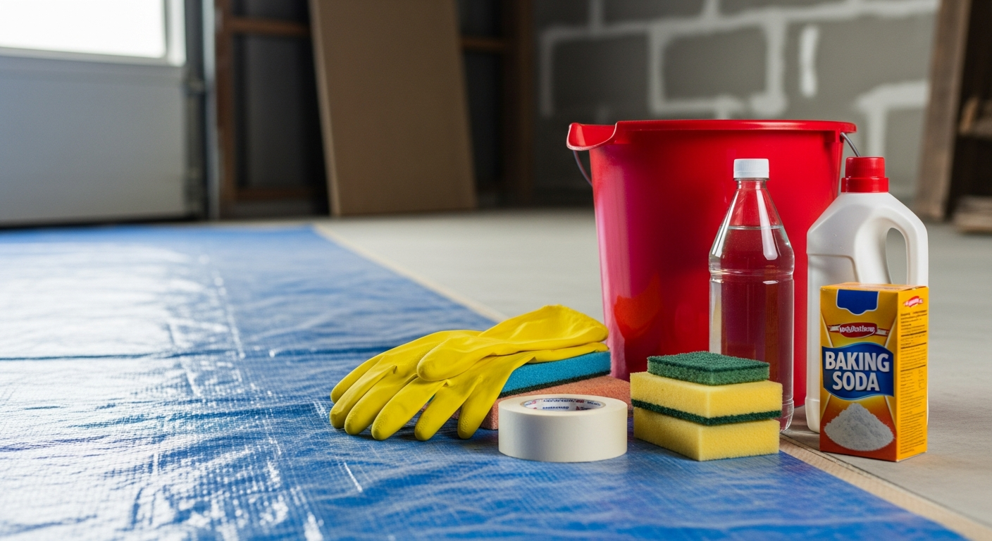 Matériel protection chantier et produits ménagers pour enlever colle