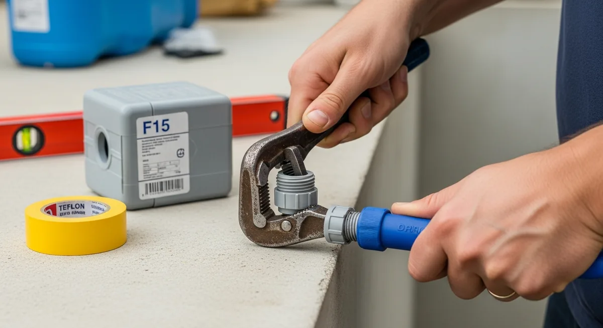 Installation bloc filtration F15 Desjoyaux serrage raccord plomberie