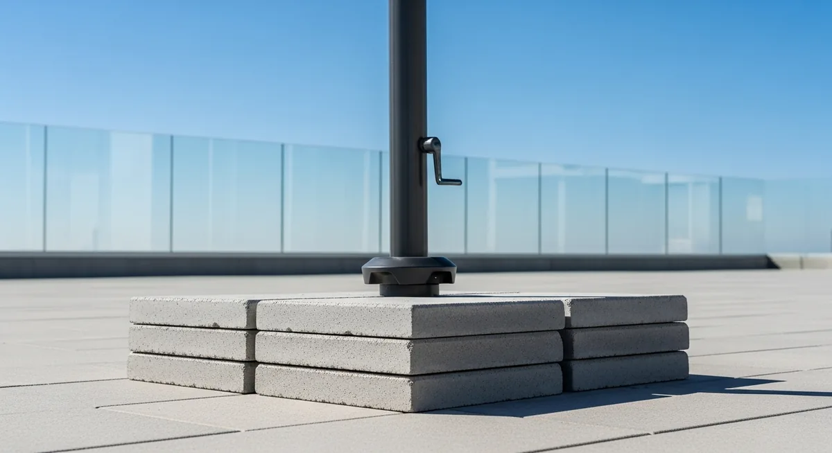 Parasol déporté avec lestage réparti sur pied en croix