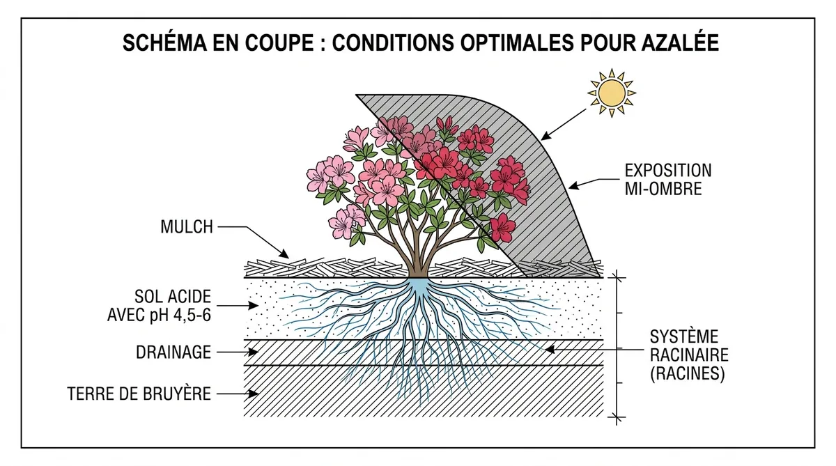 Schéma conditions optimales culture azalée sol acide