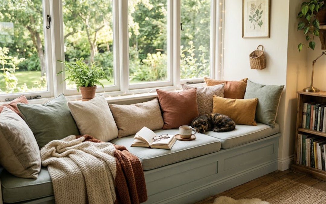 Créer un coin lecture cosy avec une banquette et des coussins