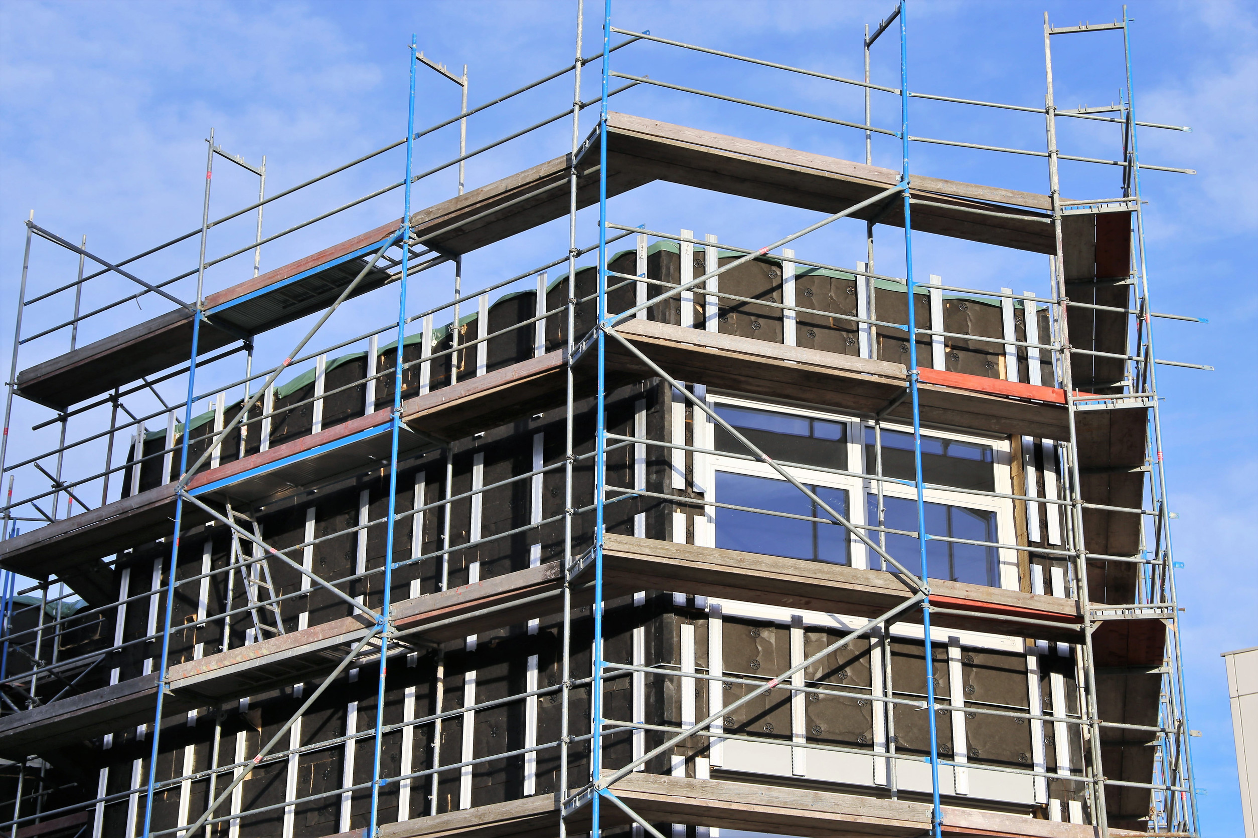 New facade cladding on a building New facade cladding on a building