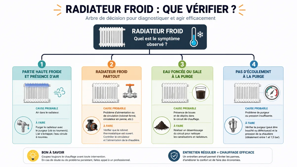Arbre de diagnostic pour radiateur froid après purge