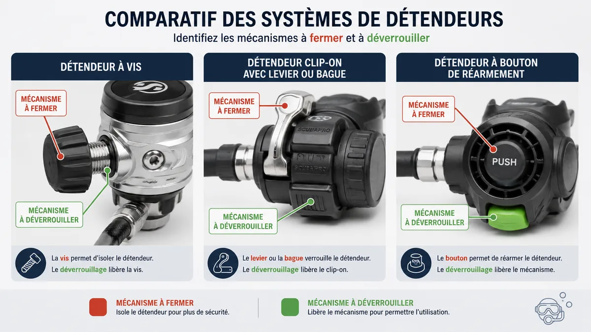 Comparatif visuel des détendeurs à vis et Clip-On