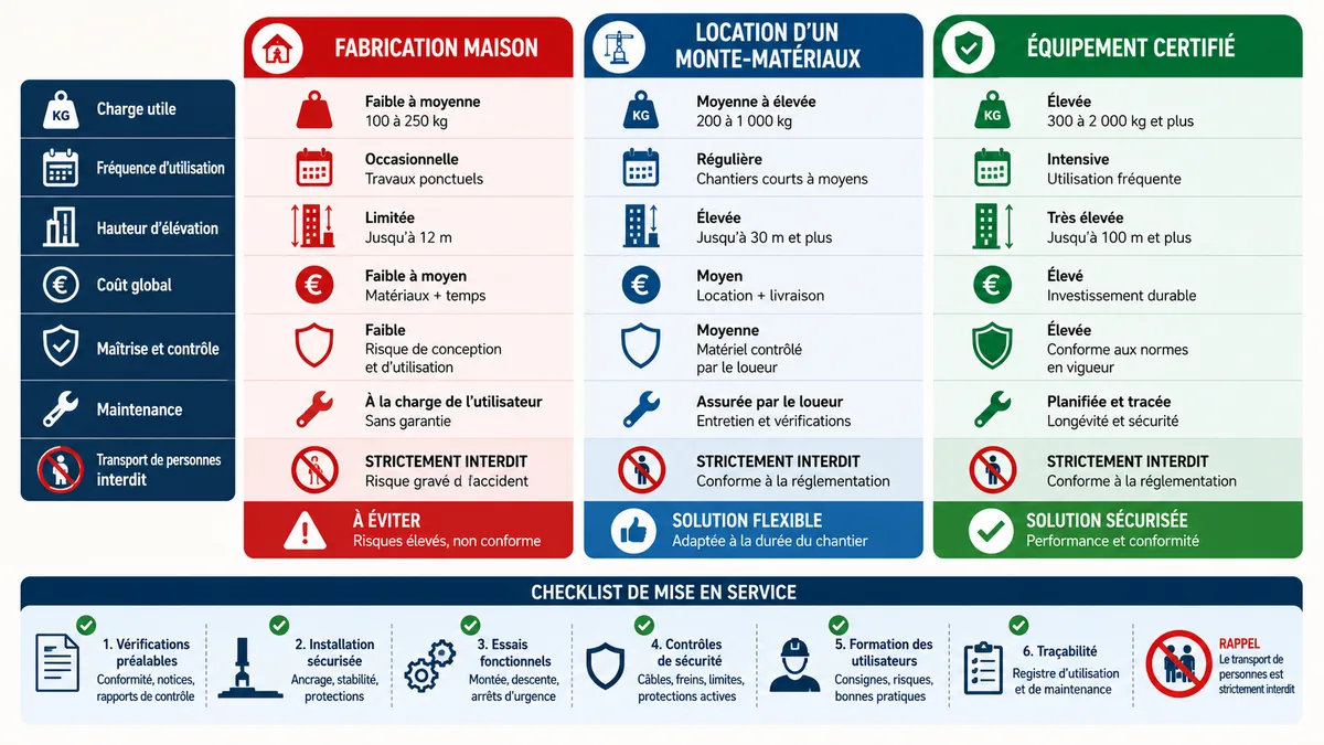 Comparatif fabrication location et achat d'un monte-charge