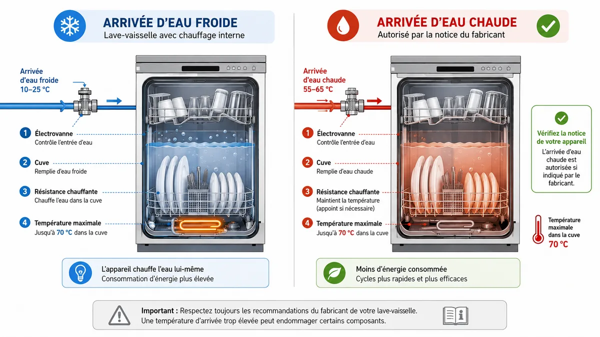 Comparatif arrivée eau chaude ou froide lave-vaisselle