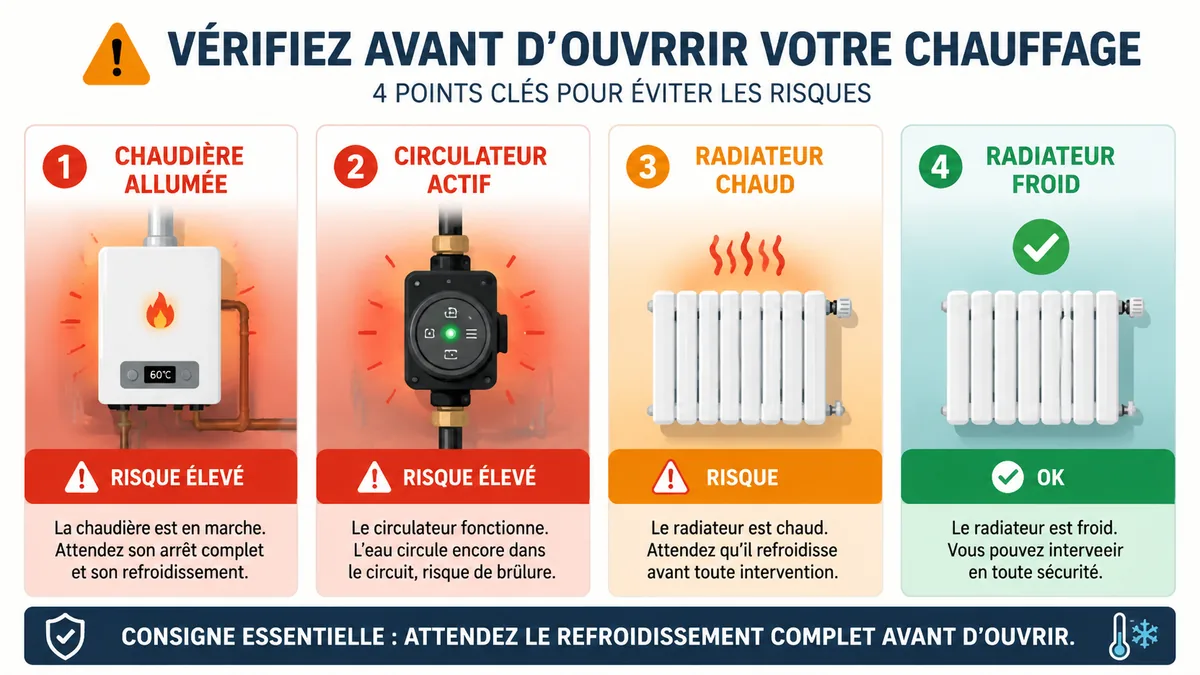 Comparatif visuel radiateur chaud ou froid avant purge