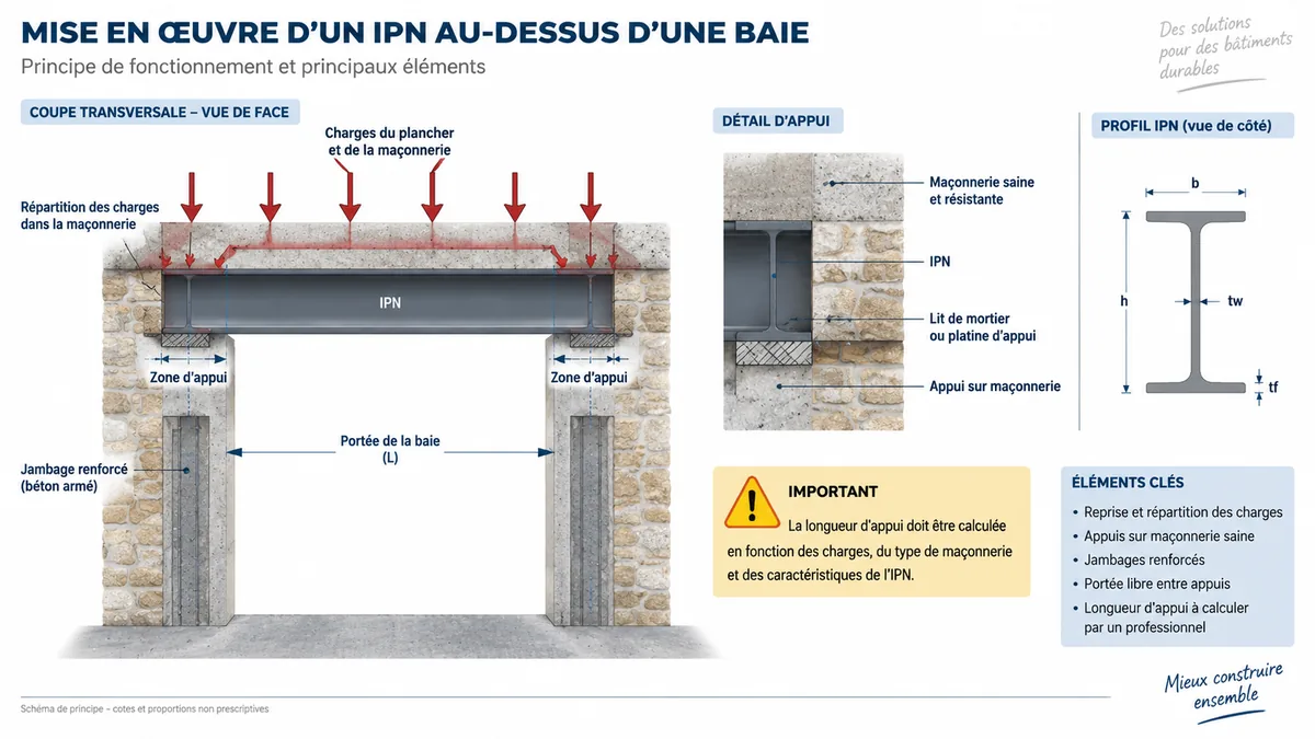 Appuis et jambages d'un IPN au-dessus d'une baie