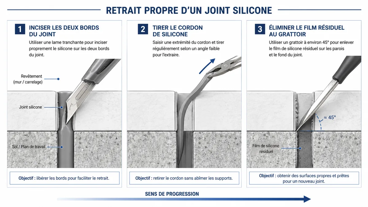 Schéma de dépose d'un joint silicone