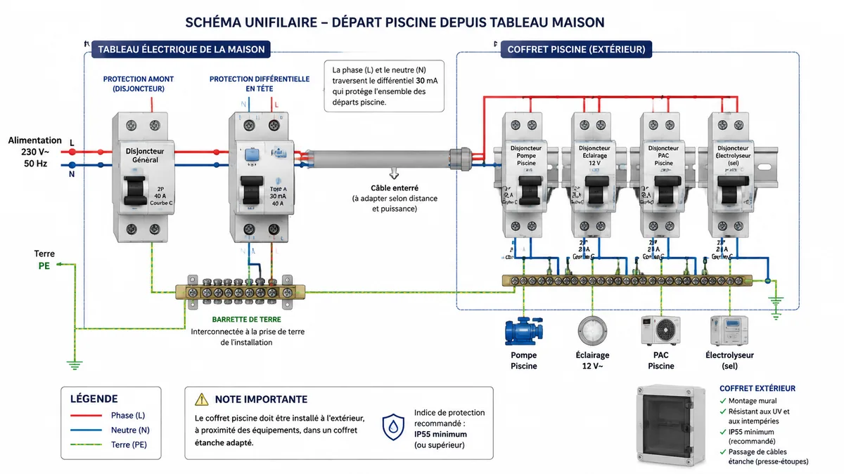 Schéma de raccordement électrique d’un local technique piscine
