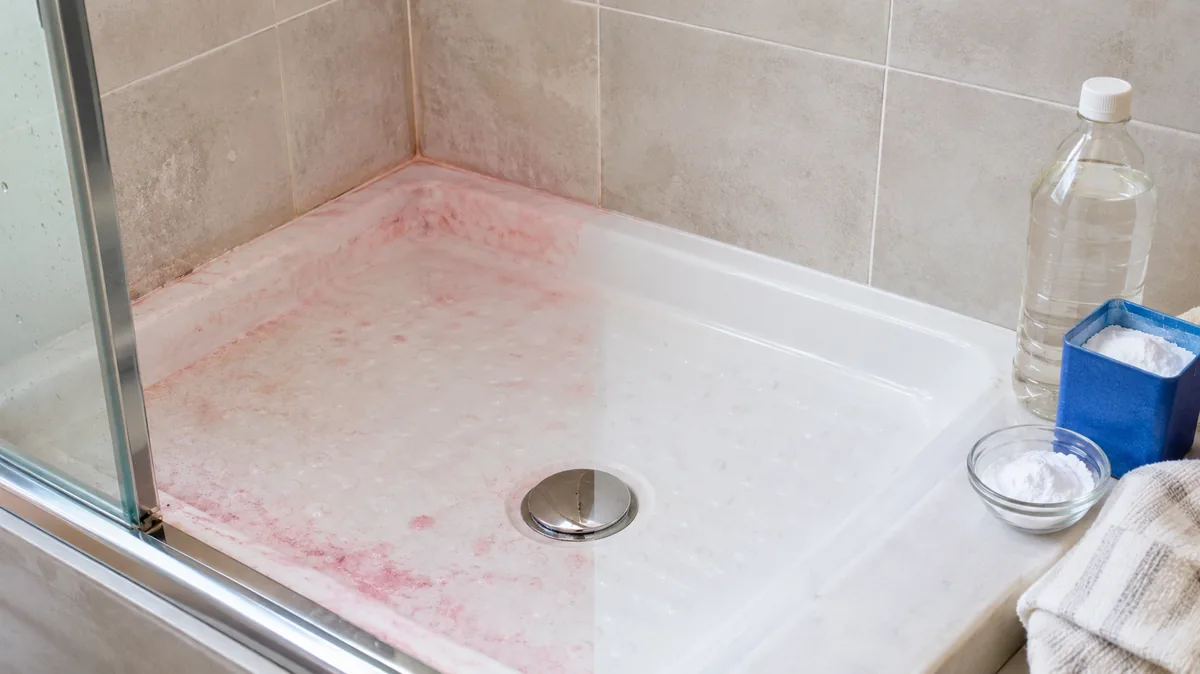 Avant après nettoyage moisissure rose au vinaigre et bicarbonate