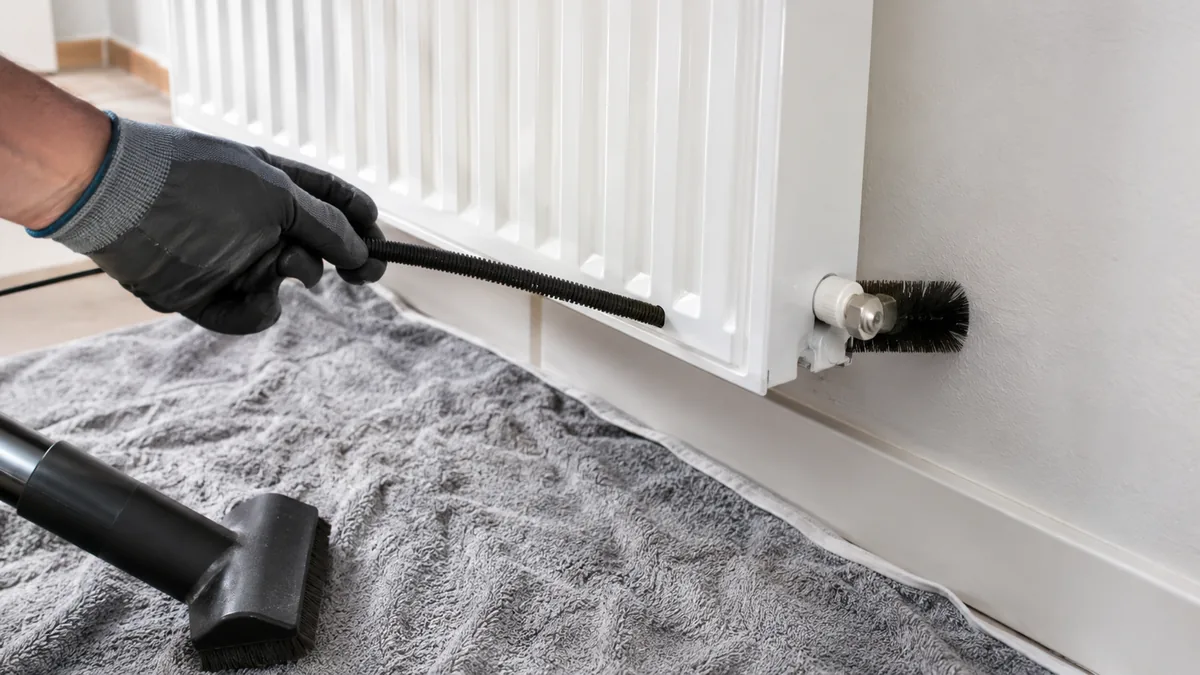 Brosse longue passée derrière un radiateur protégé
