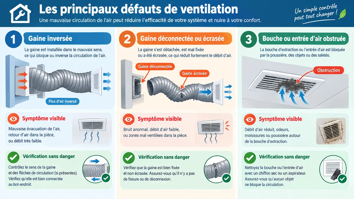 Causes illustrées d'un refoulement d'air dans une VMC