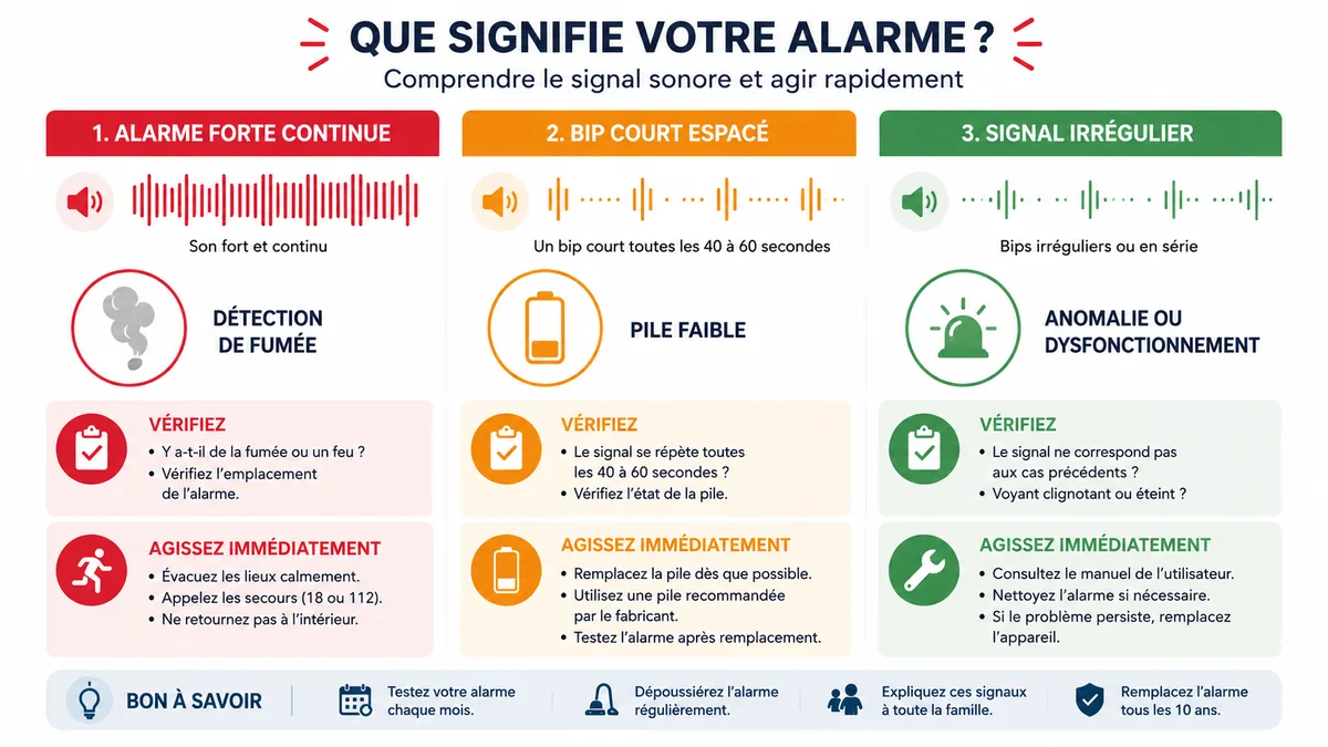 Diagnostic visuel des bips d'un détecteur de fumée