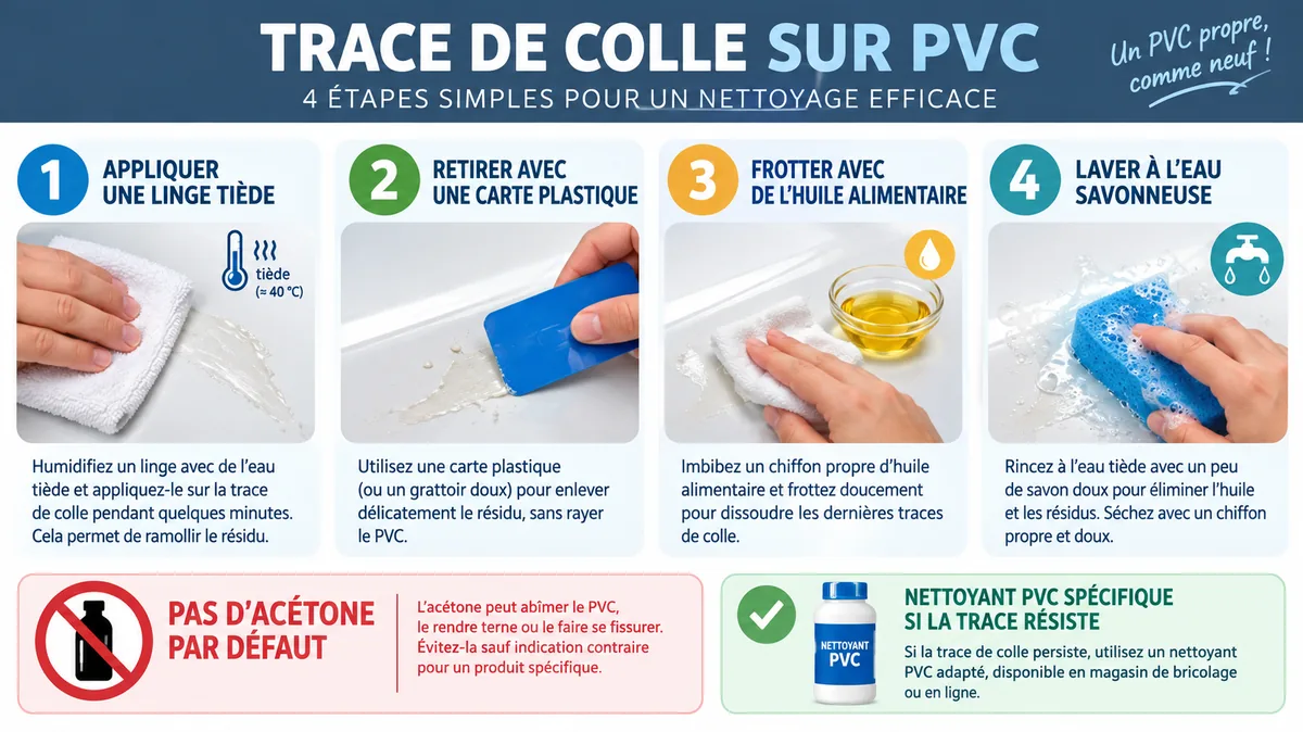 Étapes pour enlever de la colle sur PVC