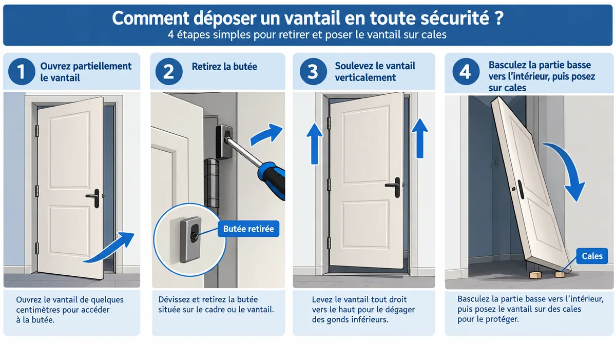 Étapes illustrées pour dégonder un vantail coulissant
