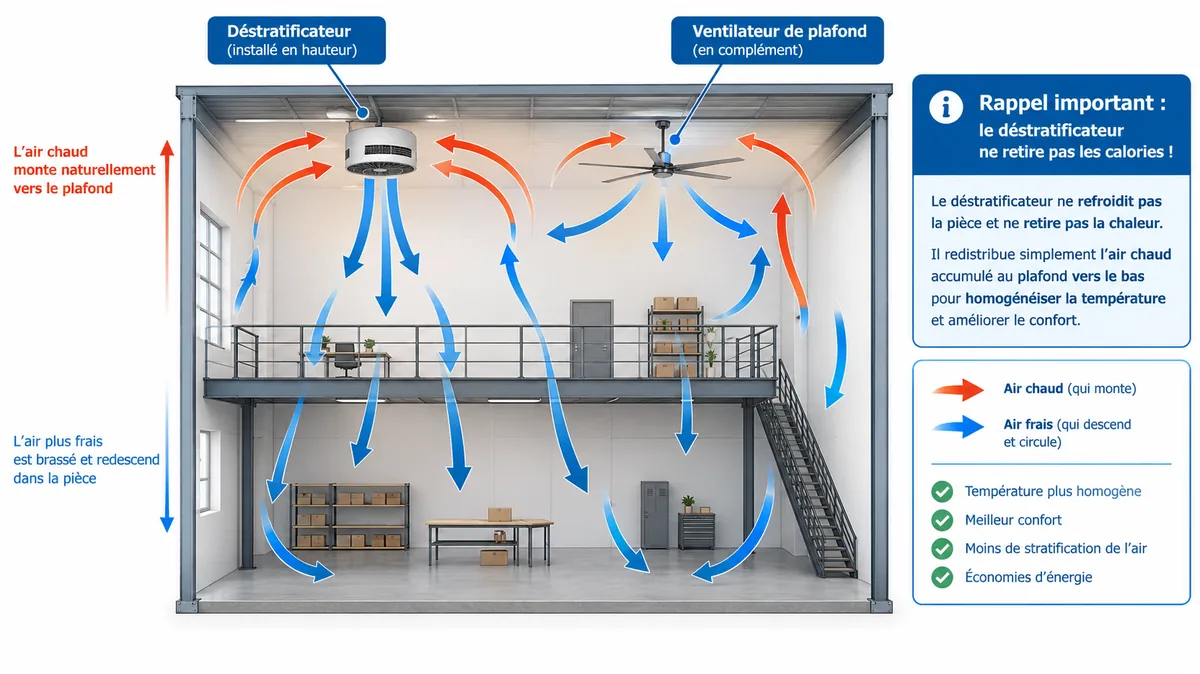Fonctionnement d'un déstratificateur dans une mezzanine