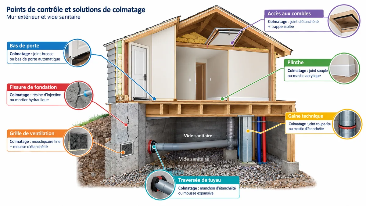 Points d'entrée à colmater autour d'une maison
